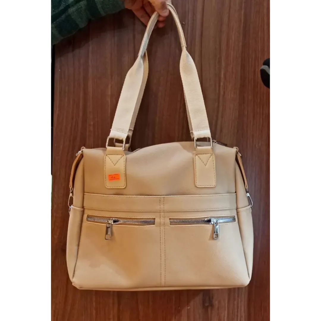کیف زنانه روزمره رنگ کرم، چرم صنعتی فلوتر ضد خش با بند دوشی